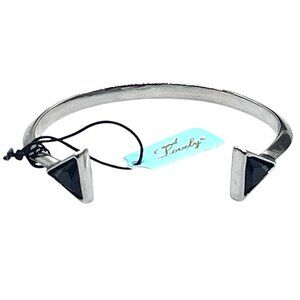 And Lovely Modern Triangle Black Cabachon Silver-Tone Cuff Bracelet Bold New
